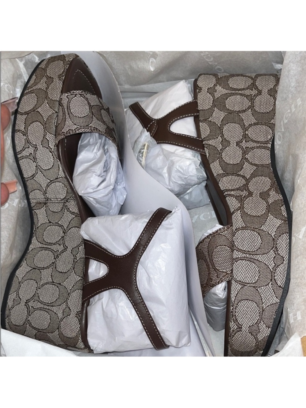 Coach Taupe/Brown Signature Platform Sandals - Picture 3 of 3